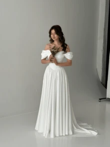 Off Shoulder Corset Wedding Dress,Basque Waist Evening Party Dress Birthday Party Dress,Romantic Church Ceremony Wedding Dress,Suitable For Wedding,Dating,Party,Singles' Party,Vacation,Formal Occasions,Dinner Dress,Prom Dress,Homecoming Dress,Cocktail Party,Wedding Guest Dress,Graduation - 白色 - 查看 2