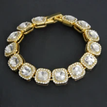 Pulseira quadrada de strass cubana estilo hip hop Miami, 1 peça, para homens e mulheres, adequada para uso diário