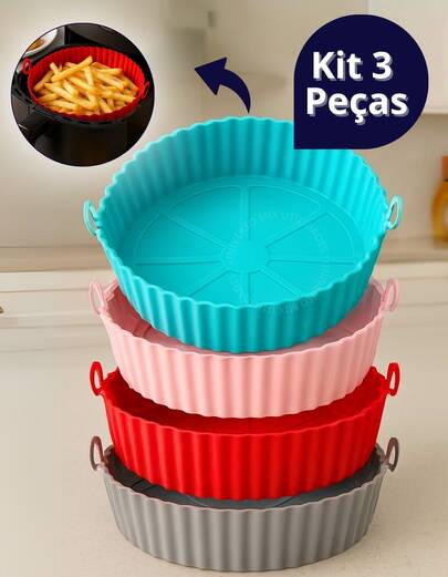 Kit 3 Formas Assadeira Para Fritadeira Air Fryer Em Silicone Flexível Lavável