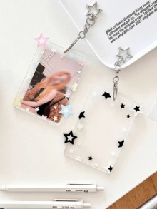 Photocard Holder Keychain, 3 Inch Transparent Photo Card Holder ID Badge Holder Protective Sleeves Clear Card Cover Stars Photocards Keychain For Bag Pendant Decor - 彩色 - 查看 5