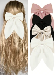 2/3/4 pezzi Fermagli per capelli grandi a fiocco, fermagli per capelli con fiocco morbido e coda lunga, fermagli per capelli in metallo vintage con seta, accessori per capelli eleganti, ottimo regalo per San Patrizio, San Valentino, autunno e inverno, fermagli a pinza per outfit da vacanza per donne alla moda