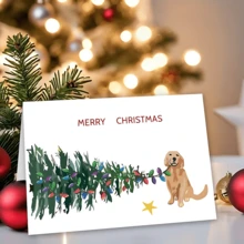 1 张趣味圣诞贺卡独特创意金毛猎犬圣诞贺卡 | 适合爱狗人士、男孩和女孩的节日快乐贺卡 - 彩色 - 查看 4