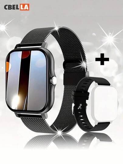 CasaBella Reloj inteligente para hombre y mujer, correa de metal + correa de silicona, pulsera inteligente con función de llamada Bluetooth, soporte de carga inalámbrica, reloj deportivo resistente al agua, con monitoreo del sueño, calorías, podómetro y función de frecuencia cardíaca