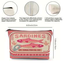 复古沙丁鱼图案男女通用化妆包，可折叠大容量拉链袋，方便的旅行必备品，多功能零钱包，铅笔盒，适合送给孩子、朋友、同学、老师、情人节、圣诞节、感恩节、母亲节、儿童节、返校节、毕业典礼的绝佳礼物 - 珊瑚粉 - 查看 5