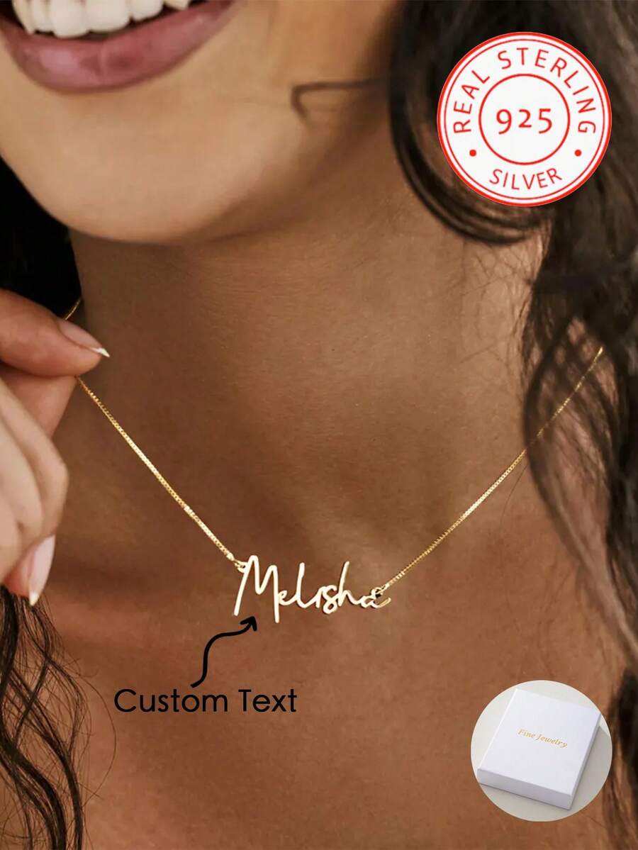 925 Sterling Silver Customized Name Necklace, Box Chain, Delicate & Compact, Personalized Name Necklace, Gift For Her, Mother's Day Gift - Silver - View 1