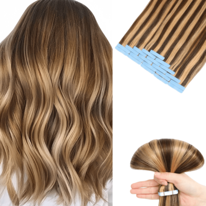 20 Stück/Packung 30g Remy Echthaar Tape-In Extensions, gerade, unsichtbar, Klebe-Haarverlängerungen, geeignet für alle Menschen, 10-24 Zoll