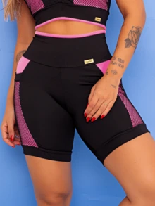 Short Fitness Feminino Bolso Tela Cintura Alta Academia Tarelles - Rosa Bebê - Visão 4