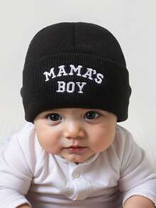 1pc Baby Beanie Black Hat, Letter Embroidery Infant Newborn Toddler Winter Warm Knit Cap For Little Boys Girls,Kids & Baby, Y2k Style, Newborn Knitted Hat For Outdoor Winter Warm Hat - Multicolor - View 3