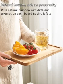 1/2 Pcs Bamboo Wood Tray, Serving Plate, Breakfast Plate, Restaurant Kitchen Tray, Fruit Plate, Coffee Plate, Tea Plate, Snack Plate, Living Room Decor, Suitable For Hotel, Restaurant And Home Use, Can Hold Fruit, Dessert, Snacks, Holiday, Thanksgiving, Christmas, New Year, Outdoor, Beach And Patio Multi-Functional Tray. - Apricot - View 3