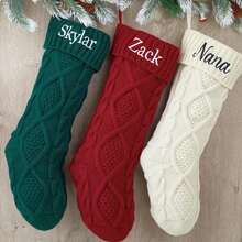 1 pièce Bas de Noël personnalisé de 18 pouces pour la famille, bas de Noël style patchwork 2025 brodé, bas tricoté avec nom, cadeau de Noël, décoration de vacances, décoration d'intérieur