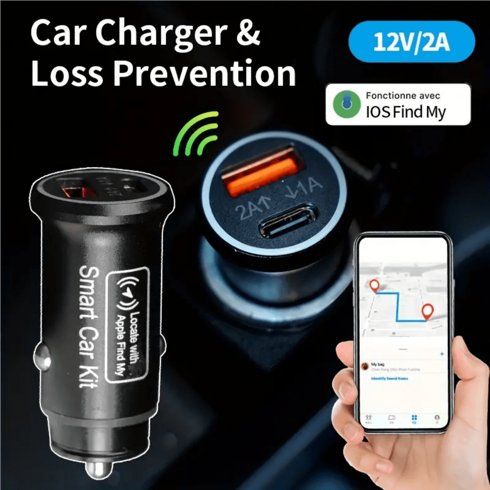 Smart Car Charger, USB-C Fast Charging Adapter, Car GPS Tracker, Global Positioning GPS Tracker, Car Mobile Locator, USB C 2-In-1 Car Charger, Fast Charging Smart, Anti-Lost Tracker, Car GPS Tracker, Global Positioning GPS Tracker, Precise Navigation, Smart Car Kit AP200, Compatible With "Apple Find My" Platform, Support IOS, Remote Precise Tracking & Long-Lasting Battery, Suitable For Car Anti-Lost Reminder Tracking & Locating