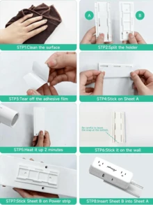 10 件免打孔粘性插座支架，电源板支架，固定牢固，易于安装，整理桌面，适用于厨房、家庭、办公室（白色） - 彩色 - 查看 6