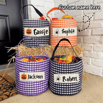 1 pieza Cesta de dulces de Halloween personalizada, Cesta de mano para truco o , Adecuada para la cesta de dulces de Halloween