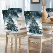 2/4/6pcs Christmas Tree Pattern Linen Chair Covers, Home Decor, Suitable For Christmas Gifts, Christmas Decoration, Daily Home, Living Room, Dining Room, Garden, Hotel, Washable Polyester Material Chair Seat Cushion Covers