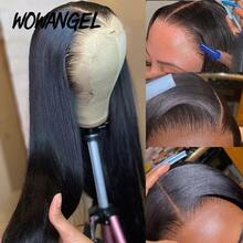 WOWANGEL 250% 密度丝滑直发真人发蕾丝前假发，含婴儿发，无胶 13x6 真高清蕾丝前假发，女士隐形高清蕾丝假发，巴西处女发，融化皮肤，真高清蕾丝无胶假发，预拔自然发际线 - Natural Black - 查看 12