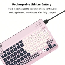 超薄可充电蓝牙键盘，便携式紧凑型无线键盘（150mAh），兼容三星Galaxy Tab平板电脑、安卓、Windows智能手机、iOS iPad，2026年圣诞/新年礼物（粉色和黑色格子） - 粉紅黑色 - 查看 5