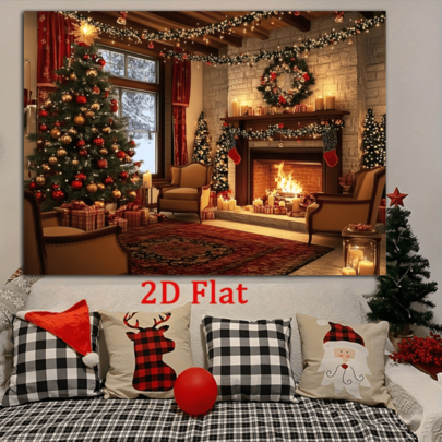 Leichter, tragbarer Weihnachtsofenhintergrund mit beleuchteter Tanne - perfekt für Fotoaufnahmen zu Feiertagen, Weihnachts-Fotobox-Hintergrund _ Vielseitig einsetzbare Innen-/Außen-Party- und Eventdekoration _ Polyester, ohne Strombedarf, ideal für Weihnachtsdekoration