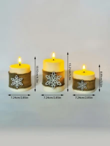 1 pieza/Set de 3 velas LED sin llama con control remoto y temporizador, velas LED, velas en pilar con discos de madera con copos de nieve, luces de vela, efecto de llama 3D, adecuado para boda, Navidad, decoración de jardín, fiesta, decoración del hogar, decoración de mesa, regalos