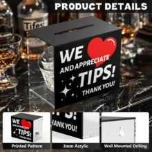 Trinkgeldbox für Barkeeper, Acryl-Trinkgeldbox für Spendenbox, Spendenkasse, Trinkgeldkasse, Sammelbox für Restaurant, Musiker, Fahrer