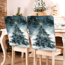 2/4/6pcs Christmas Tree Pattern Linen Chair Covers, Home Decor, Suitable For Christmas Gifts, Christmas Decoration, Daily Home, Living Room, Dining Room, Garden, Hotel, Washable Polyester Material Chair Seat Cushion Covers