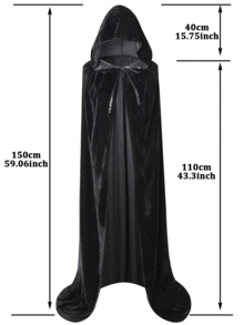 Unisex Hooded Cape Full-Length Velvet Cloak, Suitable For Halloween Costume Role-Playing. Long Hooded Cloak Witch Costume For Both Men And Women
