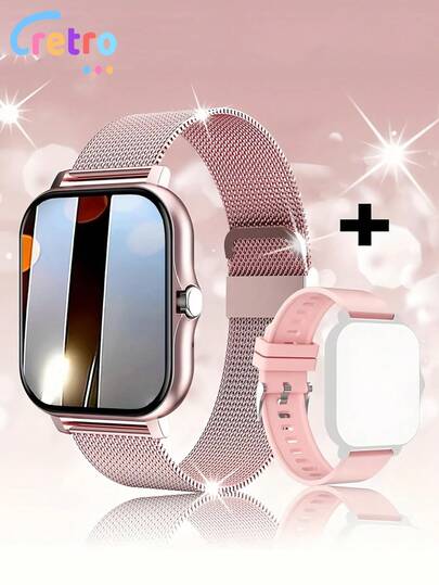 CcRetro Reloj inteligente de 1,69 pulgadas para hombre y mujer, correa de metal + correa de silicona, pulsera inteligente con función de llamada Bluetooth, reloj deportivo impermeable con monitorización del sueño, calorías, podómetro y función de frecuencia cardíaca