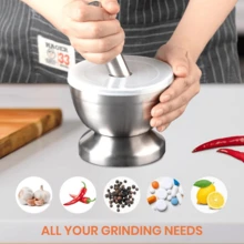 18/8 Stainless Steel Mortar And Pestle Set For Grinding Spices, Crushing Pills, And Pulverizing Herbs, With Italian Pesto Bowl, 1.5-Cup Capacity (350 Ml) - Silver - View 5
