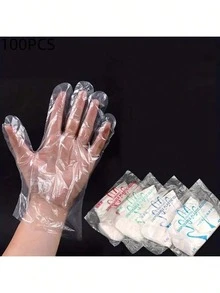 100 piezas Guantes desechables transparentes, Guantes de plástico transparentes, Guantes de para preparación de alimentos sin látex, Usados para cocinar, limpiar, barbacoa, cocina