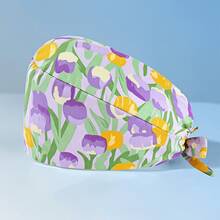 1 peça de boné de trabalho/enfermeira feminino de poliéster com estampa floral e de coração, gola em V, estampa digital, antibacteriano e à prova de poeira, adequado para médicos, enfermeiros, salões de beleza, clínicas veterinárias, empregadas domésticas e trabalhadores de limpeza - Multicolorido - Ver 15
