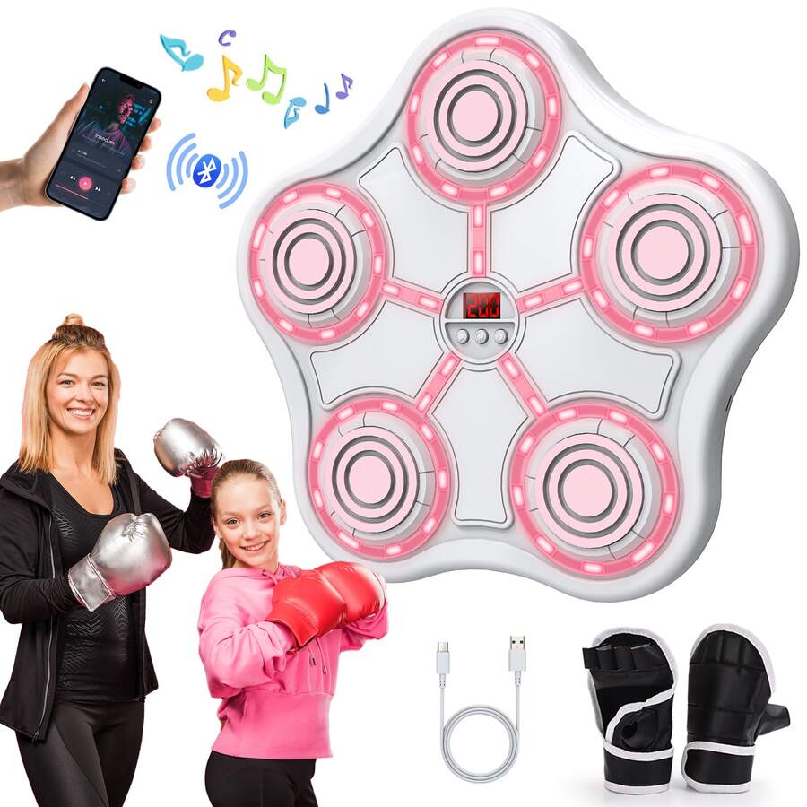 Máquina de boxeo musical de 9 velocidades, máquina de boxeo de pared para niños, máquina de entrenamiento de boxeo inteligente con Bluetooth y guantes de boxeo, equipo de entrenamiento de boxeo para el hogar, la oficina y el gimnasio