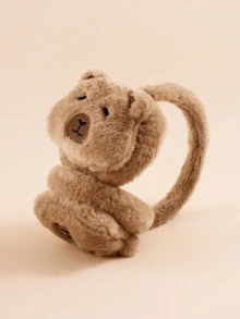 1个儿童毛绒水豚耳罩 - 可调节毛绒内衬保暖耳罩，适合幼儿，冬季保暖，适合日常户外活动和学校使用