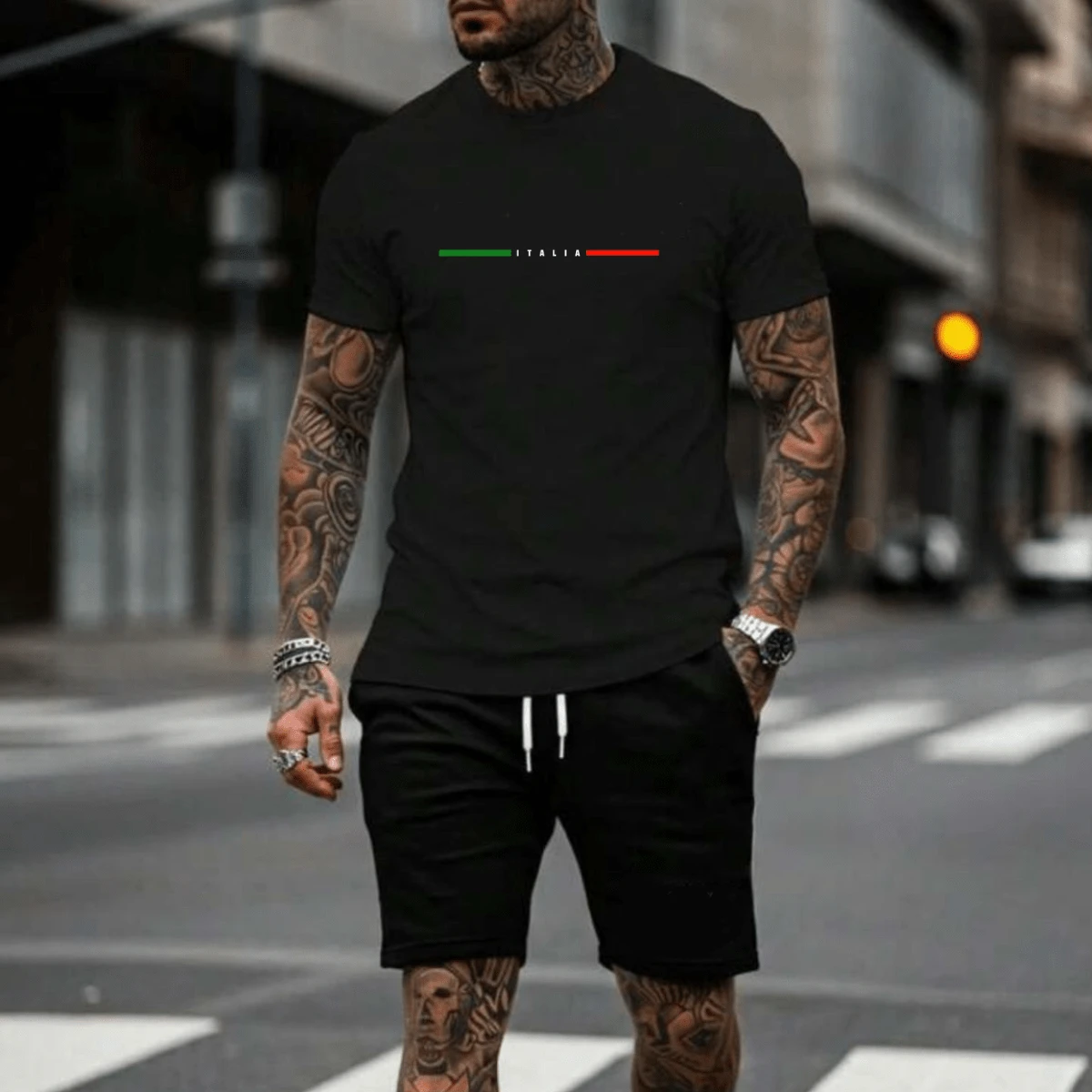 CONJUNTO MASCULINO CAMISETA BERMUDA ITALIA ESTILOSO CONFORTAVEL LINHA PREMIUM CB003