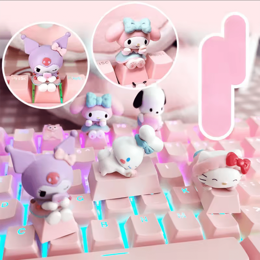 Sanrio Sanrio DIY Pink Doll Keycaps Single Keycap For Cross Axis Mechanical Keyboard Special Keycap Cute Hello Kitty Kuromi Melody Pink Additional Keycap For Gifts