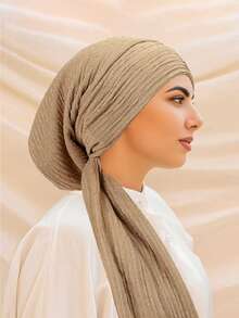 1件新款纯色弹力发带帽，多功能褶皱头巾帽，女士连衣裙适用