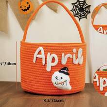 1 pieza Bolsa de tela personalizada para dulces y aperitivos con asa de cuerda, cesta para pedir dulces en Halloween