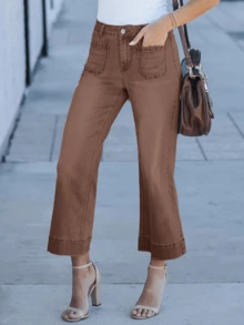 新款女式七分水洗牛仔裤，时尚性感长裤 - 銅色 - 查看 4