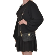 Vizzano Women's Crossbody Bag With Elegant Quilted Gold Chain - 黑色 - 查看 3