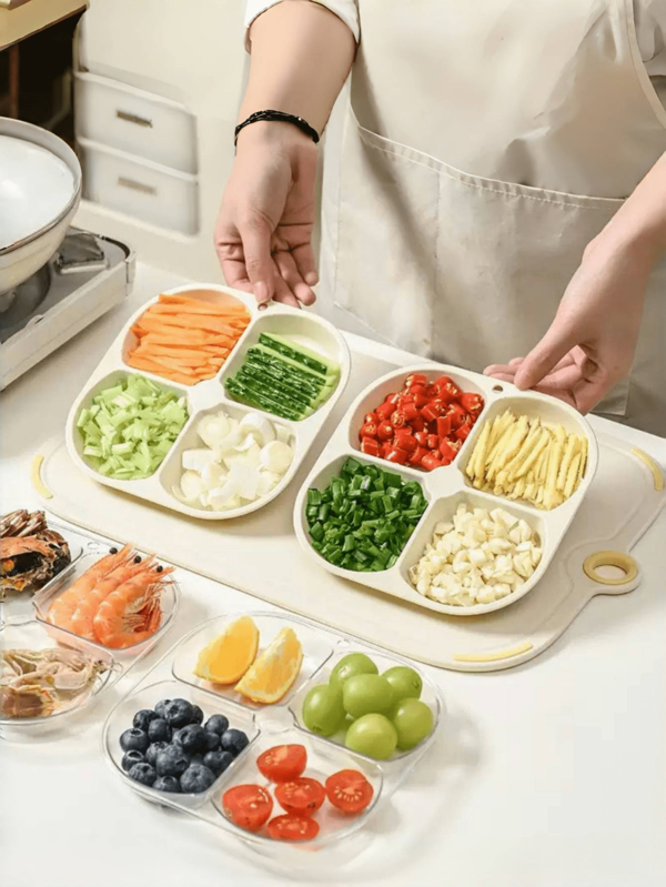 1 prato para condimentos com 4 compartimentos, prato criativo para temperos quentes, prato divisor para panelas quentes, prato criativo com compartimentos, estilo luxuoso, arranjo organizado que deixa o cozimento mais caótico