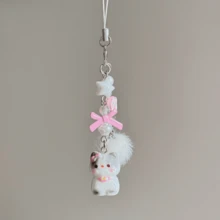 Original Cute Cat Mobile Phone Chain Pendant, Girly Versatile Keychain, Soft Cute Hairball + Exquisite Beaded Pendant, Practical Backpack Pendant, Wholesale Cost-Effective, Daily Matching Shows A Super Healing Feeling - 粉紅色小貓-掛繩 - 查看 1