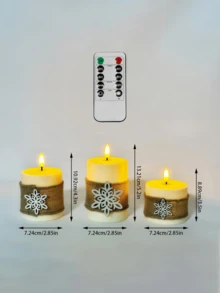 1 pieza/Set de 3 velas LED sin llama con control remoto y temporizador, velas LED, velas en pilar con discos de madera con copos de nieve, luces de vela, efecto de llama 3D, adecuado para boda, Navidad, decoración de jardín, fiesta, decoración del hogar, decoración de mesa, regalos