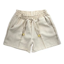 Kit de 3 Shorts Infantil Linho Com bolso Novidade Moda Infantil Verão - Multicolorido - Visão 5