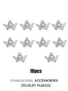 3 件/5 件/10 件不锈钢丘比特翼天使吊坠，精致女士珠宝，3D 设计，18K 镀金，DIY 珠宝制作，适用于项链、手链、耳环、钥匙扣和其他吊坠，批发 - 天使 - 查看 7