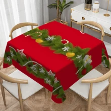1/20 pièces Nappe de Noël vintage en polyester avec motif de boules de Noël et de cannes en bonbon, convient pour les restaurants, les cuisines et les fêtes, tissée, décorations de fête de Noël, convient pour une utilisation intérieure et extérieure, accessoires de cuisine, idées cadeaux