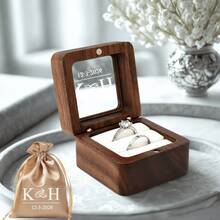 1pc Customized Valentine's Day Wooden Ring Box With Transparent Acrylic Cover, Can Be Used As Earring Box, Double Slot Ring Holder, Velvet Lining, Multiple Colors, Designs And Styles Available, Personalized Engagement Ring Box, Elegant Bridal Gift, Perfect For Storage And Display, Ideal For Proposals, Engagements, Weddings, Anniversaries, Valentine's Day, Mother's Day - Multicolor - View 35