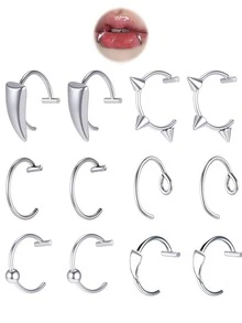 Yanxyad 12 chiếc nhẫn giả bằng thép không gỉ hình nhẫn môi ma cà rồng dành cho nam nữ, khuyên môi giả, răng ma cà rồng, trang sức khuyên môi giả, trang sức cắn rắn, khuyên môi không xỏ khuyên, khuyên mũi giả - Nhiều màu - Xem 8