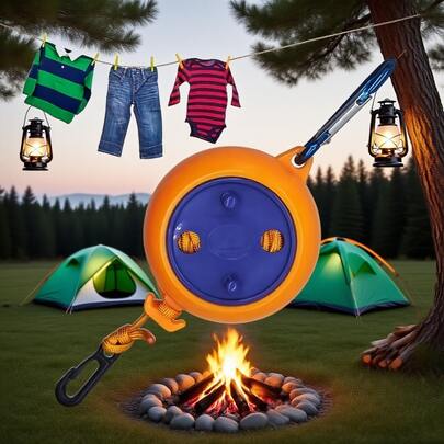 1根32英尺可伸缩晾衣绳 - 节省空间设计，适合露营和旅行，户外探险快速晾干方案 | 户外露营晾衣绳，适合旅行、钓鱼和露营