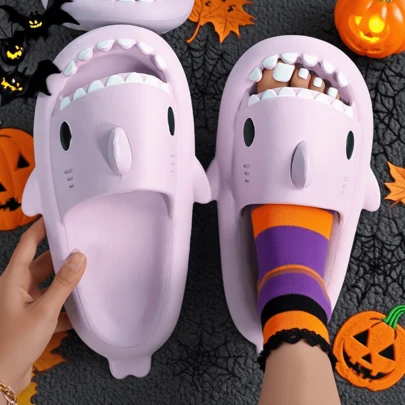  Dép xỏ ngón thiết kế hình cá mập dành cho nữ, đế dày chống trượt, dùng trong nhà/ngoài trời, dùng cho phòng tắm, đồ đôi