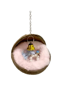 Natural Small Pet Coconut Shell Bird Nest, House, Bed, Breeding Nesting, Anti-Chew, With Warm Pad And Bell For Parrots, Cockatiel, Finches (Model A, One Size, No Pad, Random Bell Color)