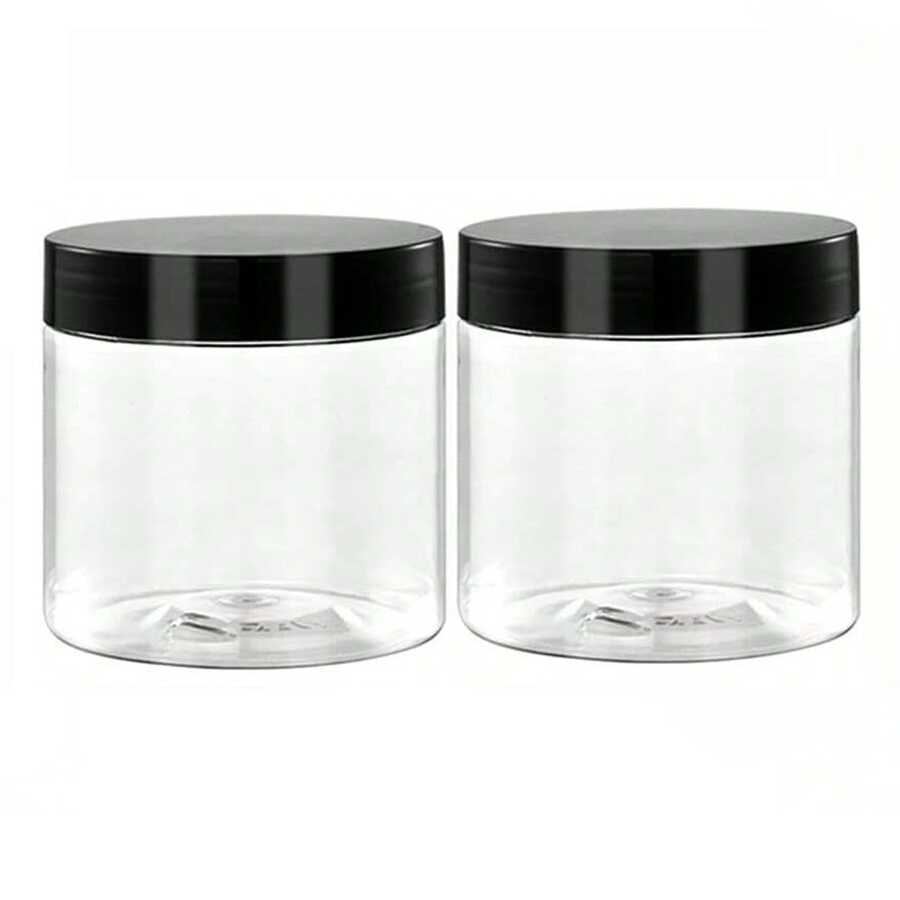 2 piezas Frascos de almacenamiento de plástico de 7 cm de diámetro con tapas, contenedores para pintura/crema/mascarilla, botellas de muestra de boca ancha transparentes de PET con tapas negras