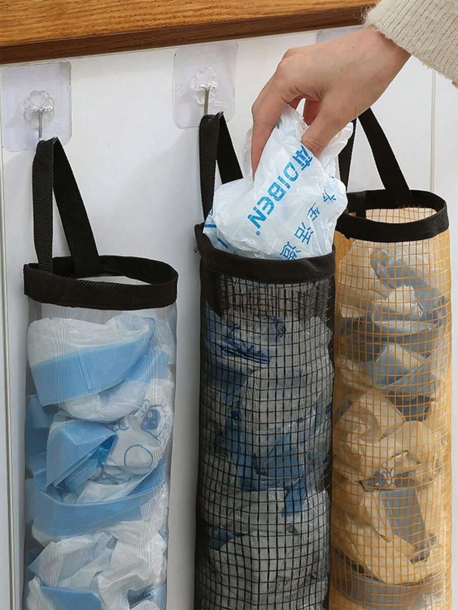 1pc Wall Mounted Plastic Bag Dispenser Storage Rack Garbage Bag Storage Bag Kitchen Plastic Bag Sorting Hanging Bag Household Hanging Garbage Mesh Bag Storage Box, Multi-Function Garbage Bag Storage Bag, Mesh Bag Breathable Wall Hanging Multi-Purpose Garbage Bag Storage Hanging Bag, Suitable For Home, Kitchen, Summer Beach Party, Food, Camping, Storage, Room Decoration, Kitchen Accessories - Multicolor - View 1